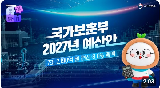 💰 5,320억 원 증액된 7조 2,190억 원! 📢 2027년 국가보훈부 예산안 주요 내용 안내 [보훈부에 물어봐서 답 찾기🎁]