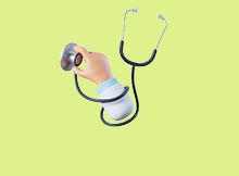 3d rendering. Doctor cartoon hand with stethoscope. Healthcare illustration. Medical clip art isolated on white background