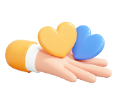 3D Hand holding Ukraine flag Hearts. Stay with Ukraine. No war. Pray for peace. Help and support for Ukrainians. Cartoon creative icon isolated on white background. Yellow and blue. 3D Rendering