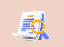 3D Media file management icon. Searching image and video files in database. Search file document. 3D magnifying icon rendering illustration
