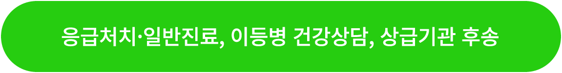 응급처치·일반진료, 이등병 건강상담, 상급기관 후송