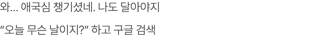 와… 애국심 챙기셨네. 나도 달아야지 “오늘 무슨 날이지?” 하고 구글 검색