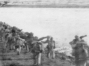 Chinese forces crossing the Amnok River to North Korea